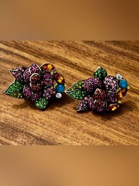 Heidi Daus Multicolor Crystal Flower Clip-On Earrings